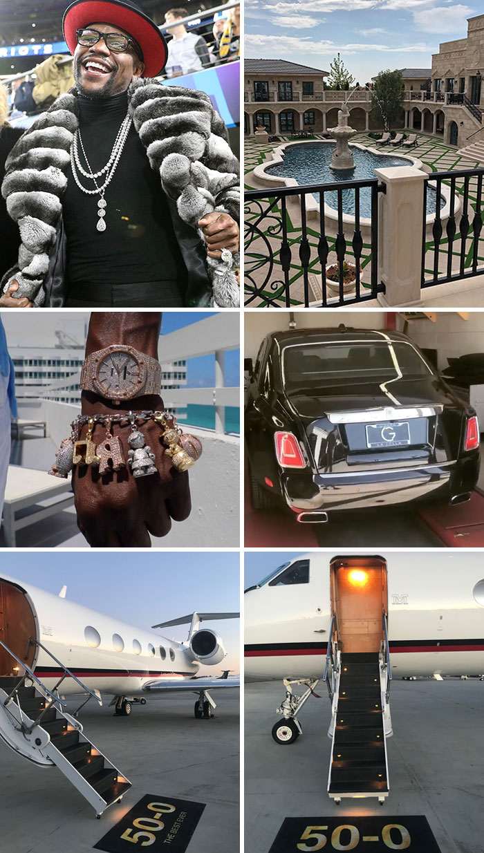 Floyd Mayweather Shows Off His $100,000 Chinchilla-Fur Coat, New Miami Mansion, Diamond Watches, Bracelets, Rolls-Royce And Private Jet He Received As “Birthday Gifts” 