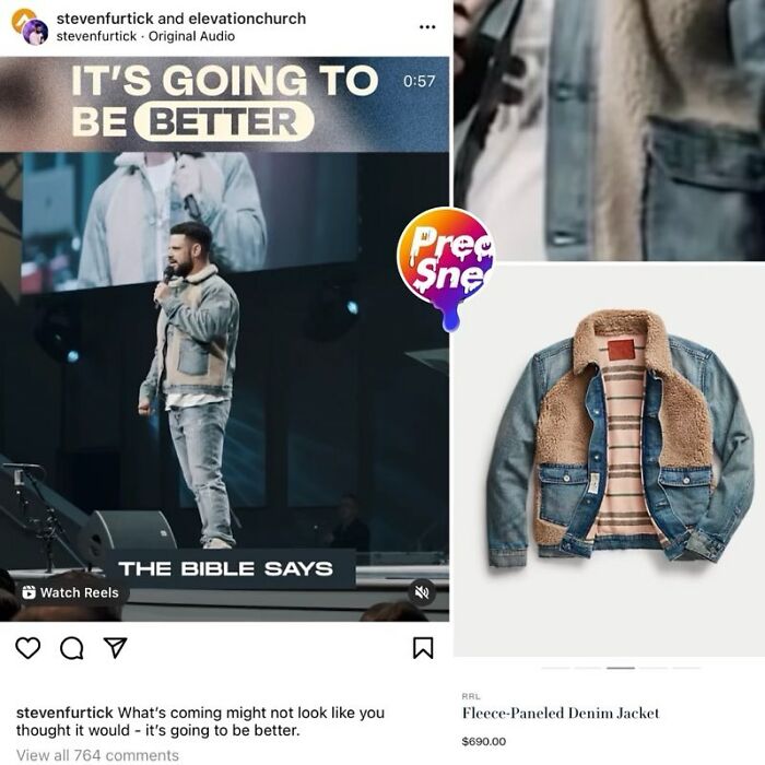 Elevation Church Pastor Steven Furtick About To Quote The Bible In The Rrl Fleece Paneled Denim Jacket