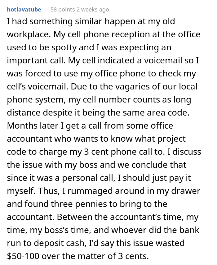 Supervisor Wants Employee To Pay $0.10 For An 'Unauthorized Phone Call', Gets What They Ask For But It Costs Them Much More