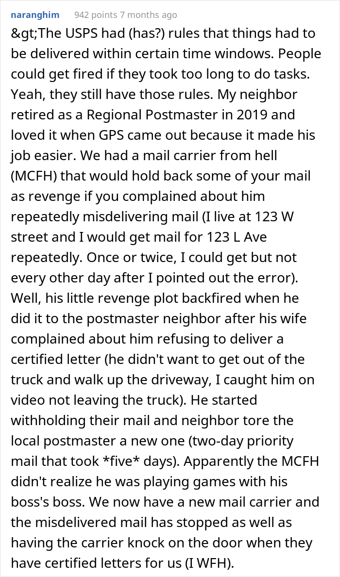 Incompetent Mailman Deliberately Leaves All The Heavy Stuff For A Temporary Worker Who Nails The Route And Gets Him Fired