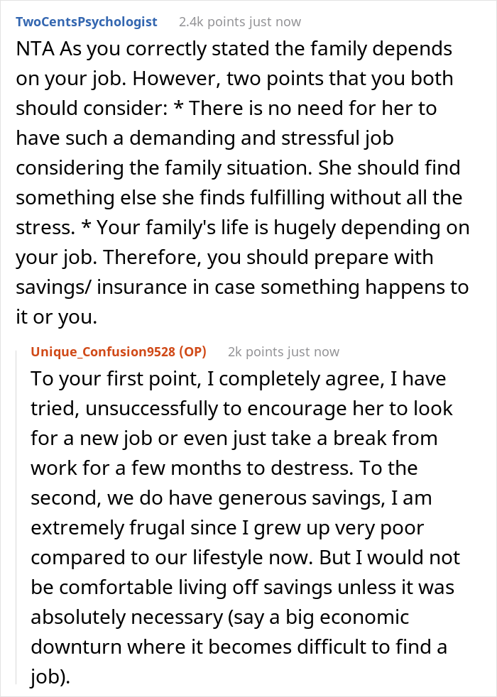 “AITA For Telling My Wife My Job Has To Come Before Hers?”