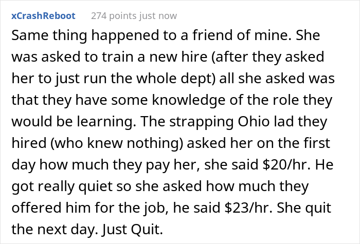 Woman Decides To Leave Her Job While Training A Newbie Who Doesn’t Know How To Do His Job Because He Is Being Paid More