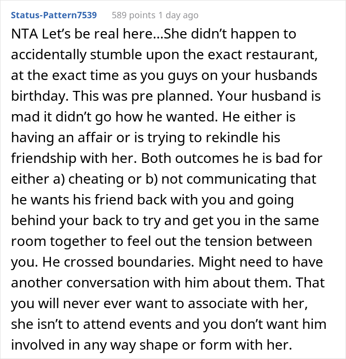 Wife Offers Her Seat To Husband's Female Friend Who Previously Confessed She Had Feelings For Him And Goes Home, Husband Is Mad She Ruined His 30th Birthday