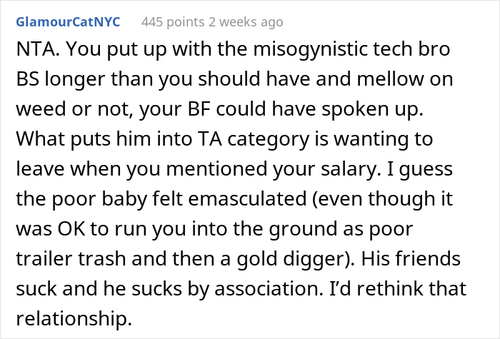 Woman Puts Boyfriend’s Mates In Their Place By Revealing She Makes Twice His Salary After They Called Her A Gold Digger Woman Puts Boyfriend’s Mates In Their Place By Revealing She Makes Twice His Salary After They Called Her A Gold Digger