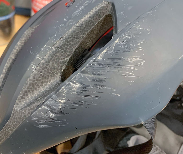 Not The Most Dramatic Post-Crash Helmet Picture, But Posting For Commenters In My Other Post Who Were Questioning The Value Of Wearing A Helmet