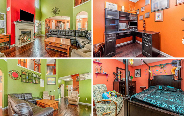 Nice House For Sale Near Me .. But Why So Many Different Colors Of Orange And The Green And Red Living Room