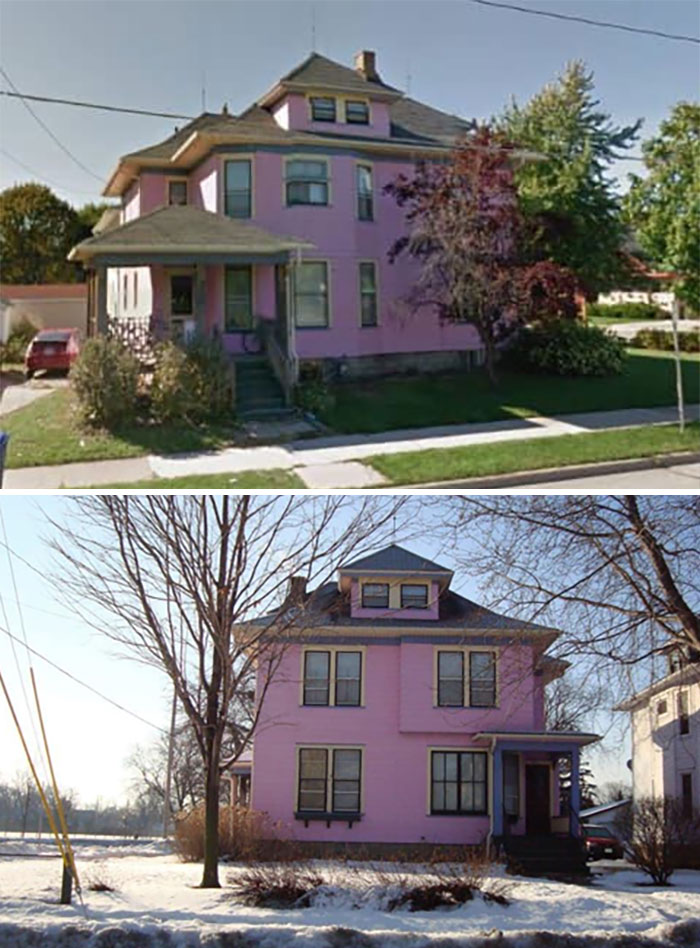 This Is A House In My City That I’ve Always Thought Stuck Out Like A Soar Thumb! It’s Used As A College Rental But I’m Surprised The Pepto Pink Has Stuck Around For So Long!