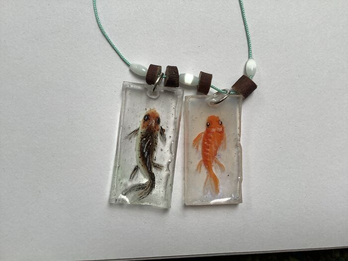 Can I Post Something I Made Recently? Two 3D Resin Paintings. The One On The Left Is In Honour Of My Recently Deceased Goldfish, Fudge. The One On The Right Is My Surviving Fish, Athena.