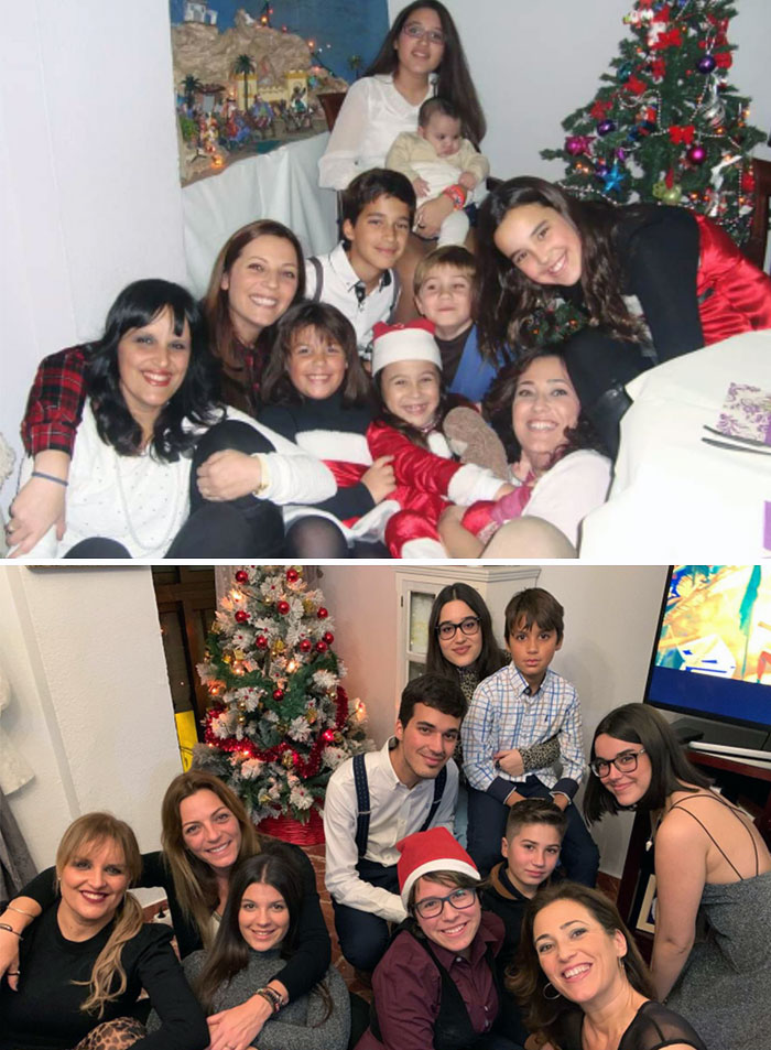 Yesterday We Did A Recreation Of This Photo From 8 Years Ago. I Am The One Who Is Sitting With The Baby (Not So Baby Anymore) In My Arms