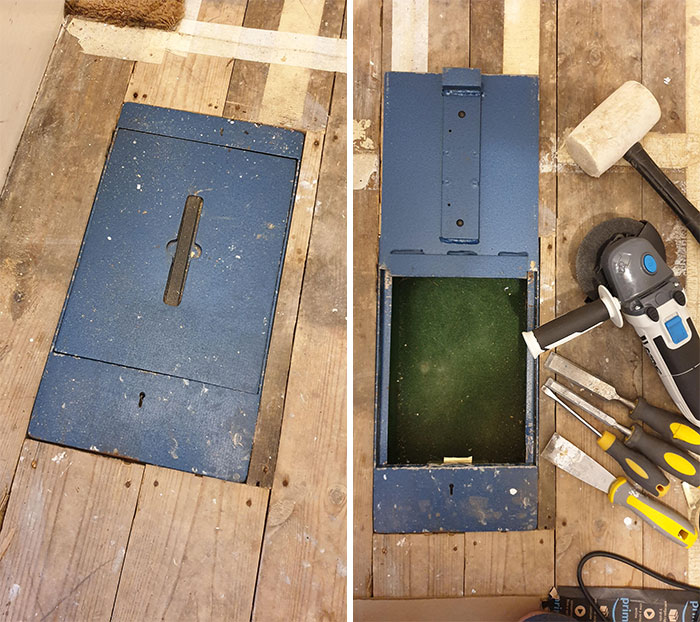 Renovating A Cupboard And Discovered A Floor Safe After Living Here For Two Years. Sadly, It Was Empty