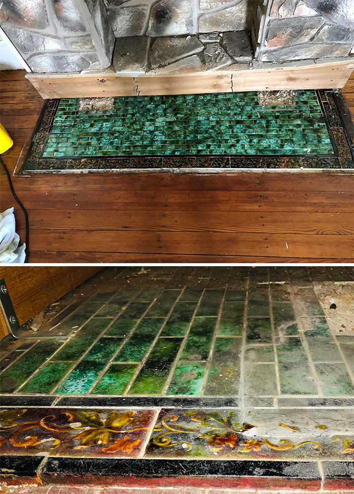 Restoring My 1880 Victorian House And Found This Vibrant Tile Original To The Home After Partially Removing A Faux Fireplace