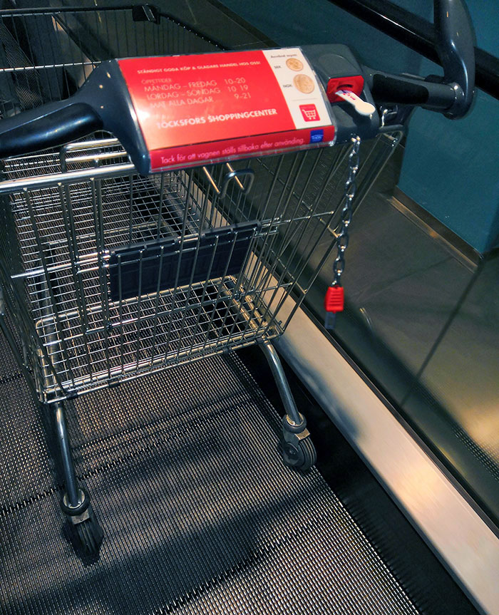 Swedish Shopping Cart Has Magnetic Wheels So It Doesn't Roll Down The Escalator