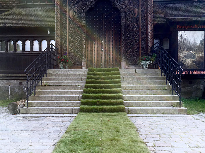 The Grass Carpet Leading To The Door Of This Old Building In Stockholm