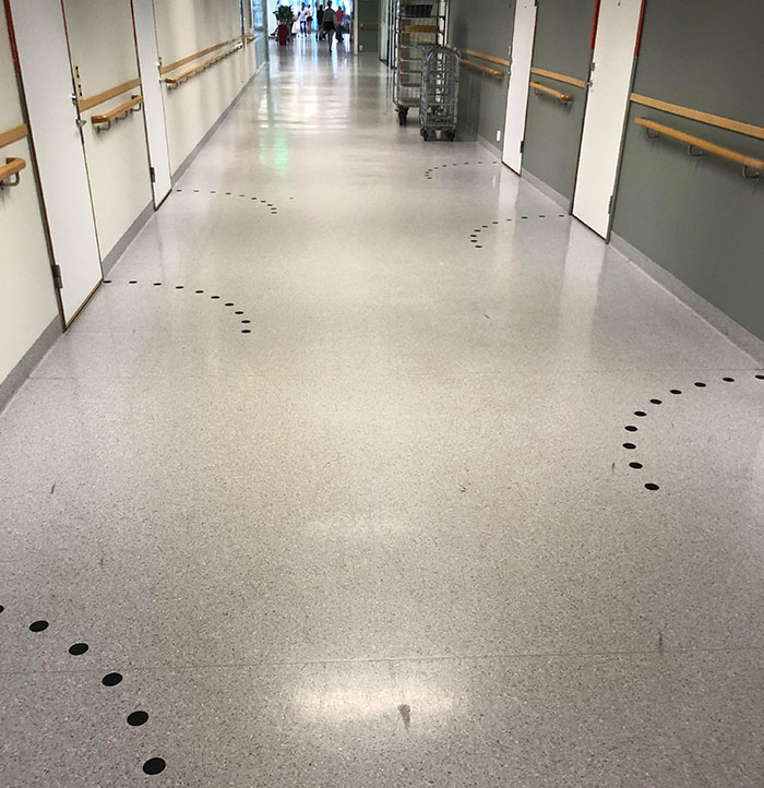 This Hospital In Sweden Has Dots On The Floor To Indicate Which Way The Doors Open For Their Patients