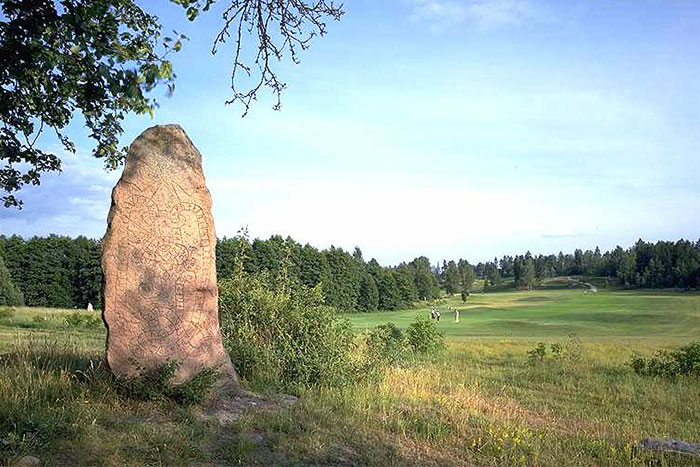 Viking Runestone Overlooking A Golf Course – Risbyle, Sweden