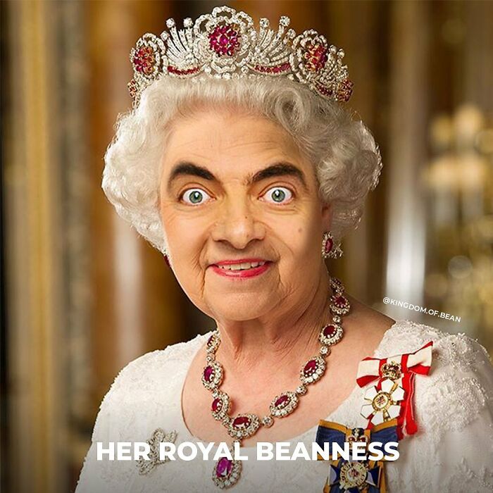 Reina Isabel II como Mr. Bean