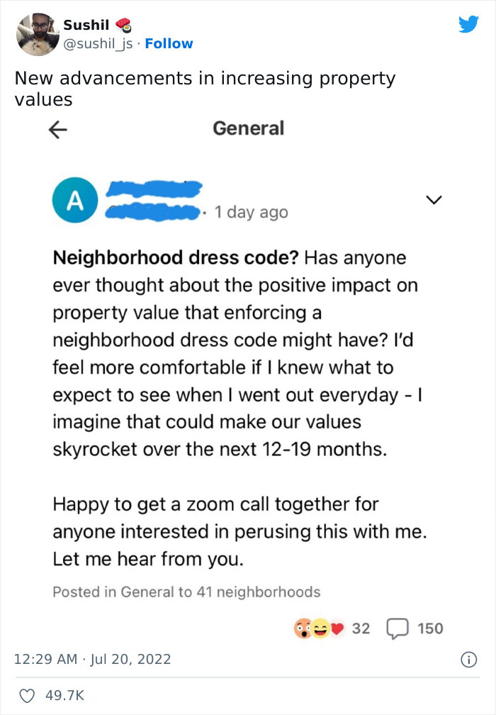 Person Wants To Enforce A Neighborhood Dress Code To 'Make Property Values  'Skyrocket', Gets Slammed Online