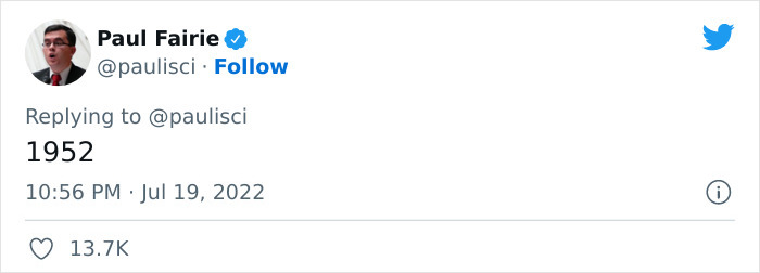 A tweet from Paul Fairie highlighting a year, 1952, in a thread about newspaper snippets on work attitudes. A tweet from Paul Fairie highlighting a year, 1952, in a thread about newspaper snippets on work attitudes.