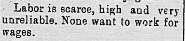 Newspaper snippet with text on scarce labor and working for wages, part of a viral thread. Newspaper snippet with text on scarce labor and working for wages, part of a viral thread.