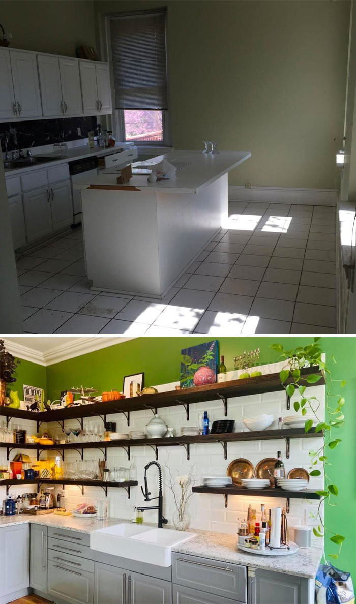 Before And After Of Century Home Kitchen. Same Footprint. Missouri