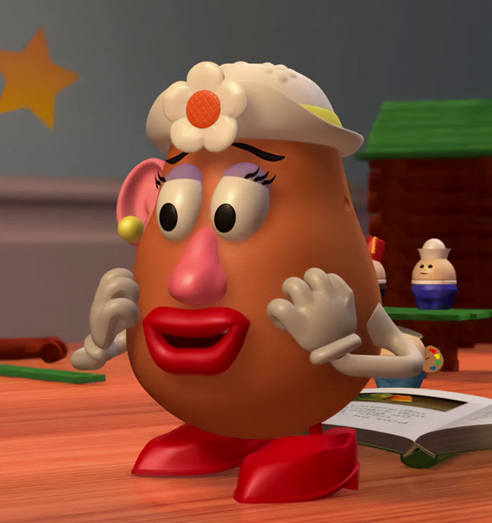 Mrs. Potato Head without one ear 