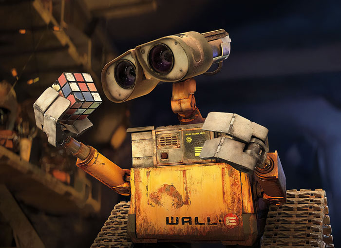 Wall-E holding rubik's cube