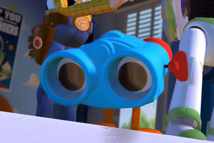 Lenny The Binoculars standing next to Woody and Buzz 