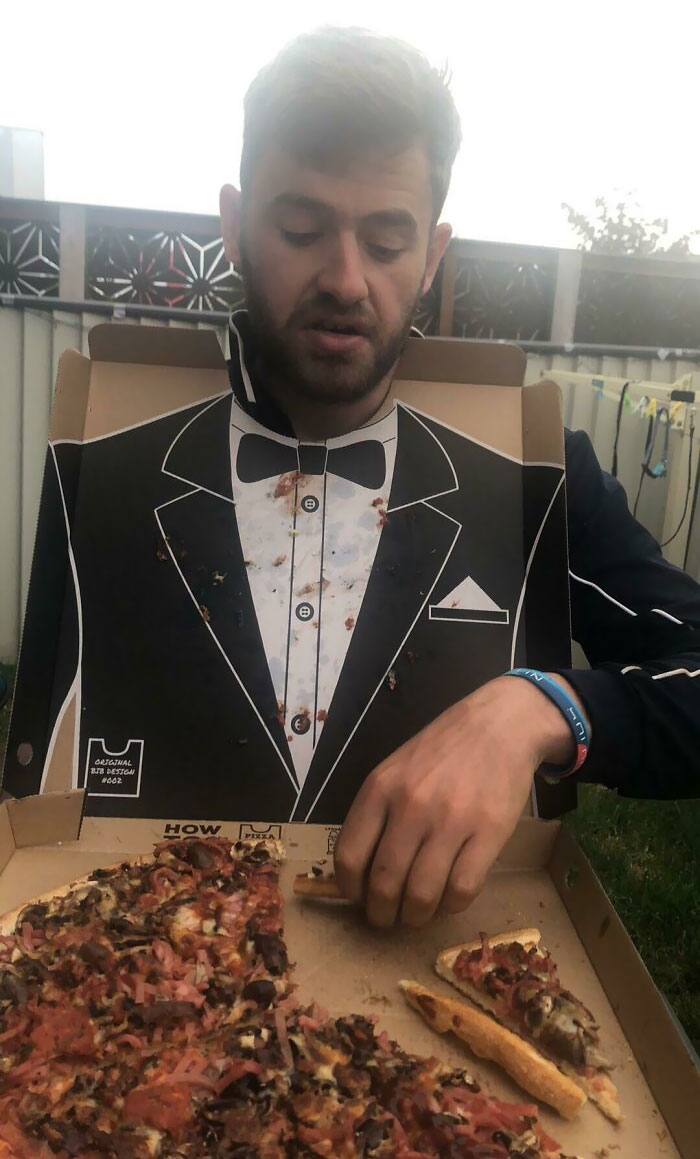 The Inside Of The Pizza Box Was A Tuxedo
