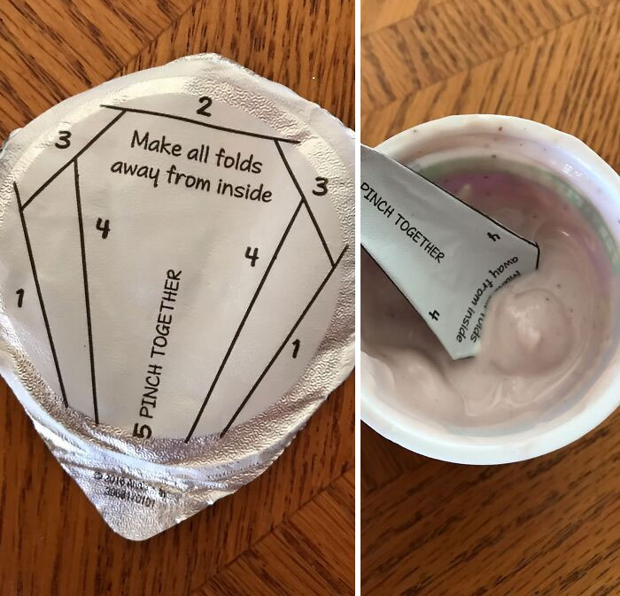 Esta tapa de yogur se puede doblar para convertirla en una cuchara pequeña