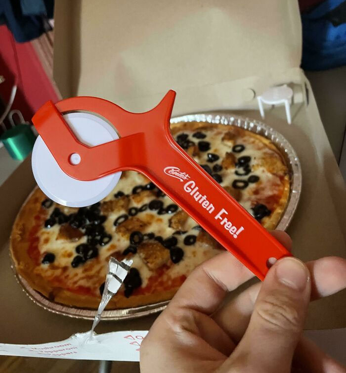Gluten Free Pizza Came Uncut With A Packaged Slicer