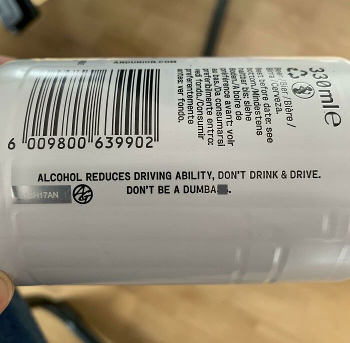 Drunk Driving Warning On Back Of Beer Can