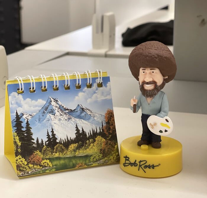 My Bob Ross Bobble Head Came With Its Own Flip Book Of Happy Little Paintings