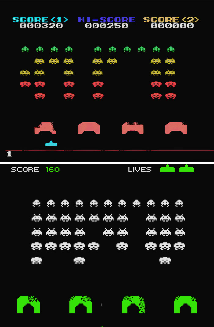Space Invaders two different colorway gameplay 