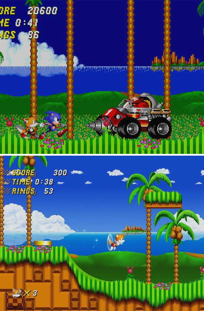 Sonic The Hedgehog 2 two different characters gameplay 