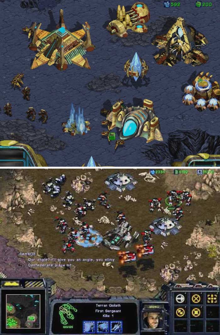 Retro video games gameplay screenshots showing strategy and base building in classic real-time strategy games.