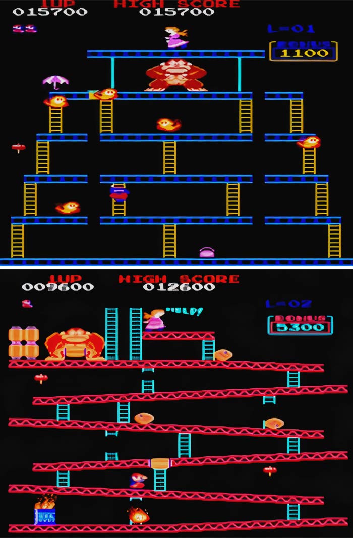 Donkey Kong two different levels gameplay 