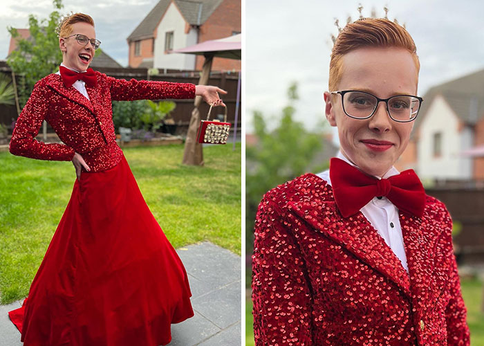 Supportive Mom Shares Pics Of Son Wearing A Dress For Prom, Inspiring Others To Accept And Celebrate Their Children
