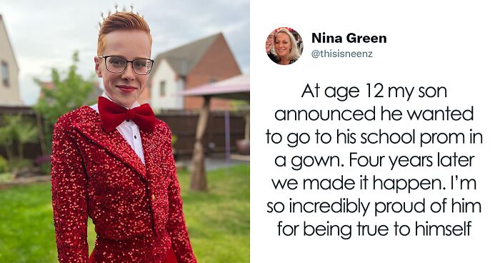 Supportive Mom Shares Pics Of Son Wearing A Dress For Prom, Inspiring Others To Accept And Celebrate Their Children