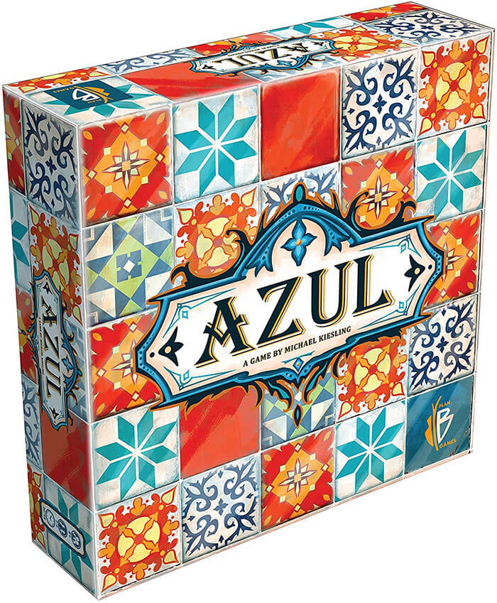 Colorful Azul strategy board game box with intricate tile patterns, perfect for cozy evening gameplay sessions.