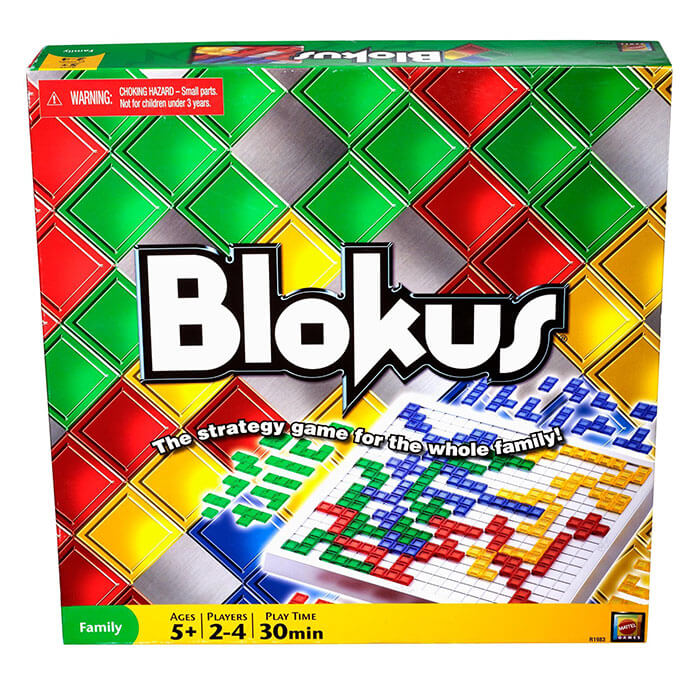 Blokus strategy board game box with colorful geometric tiles, suitable for family game nights and cozy evenings.