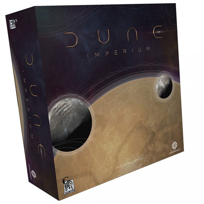 Dune Imperium strategy board game box featuring space and desert planet artwork for cozy evening gameplay.