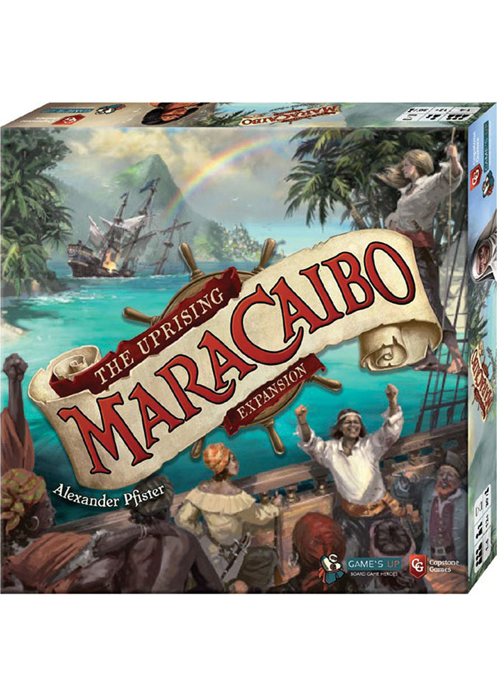 Maracaibo board game box with pirate ship, ocean, and characters, a popular strategy board game for cozy evenings.