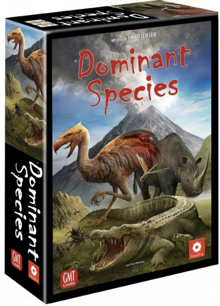 Dominant Species board game box featuring animals with a volcano backdrop, a popular strategy board game choice.