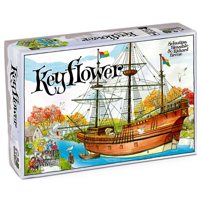 Keyflower board game box featuring a detailed sailing ship illustration, perfect for strategy board games enthusiasts.