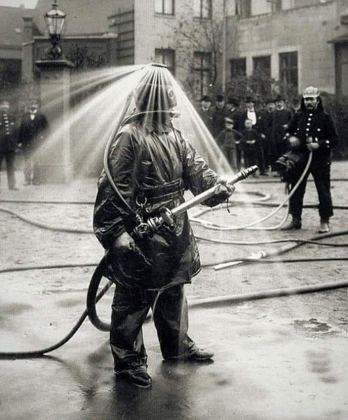 German Firefighting Sprinkler Suit From 1931. A Hand Lever Controlled The Level Of Spray