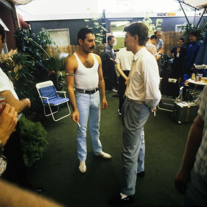 Freddie Mercury And David Bowie Backstage At Live Aid 1985