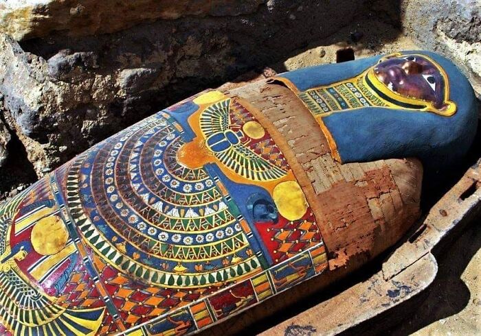 A 2,300 Year Old Egyptian Sarcophagus Displayed As Found At The Sakkara Pyramids South Of Cairo, May 3, 2005