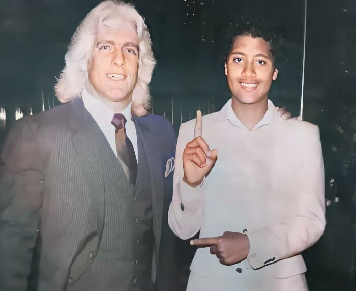 Ric Flair Poses With The The Rock, 1980s
