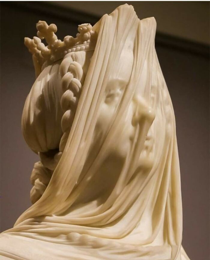 Queen Isabel II, Veiled, 1855 C By Camillo Torreggiani. Masterful Use Of Light And Shadows To Make It Look Like Real Lace