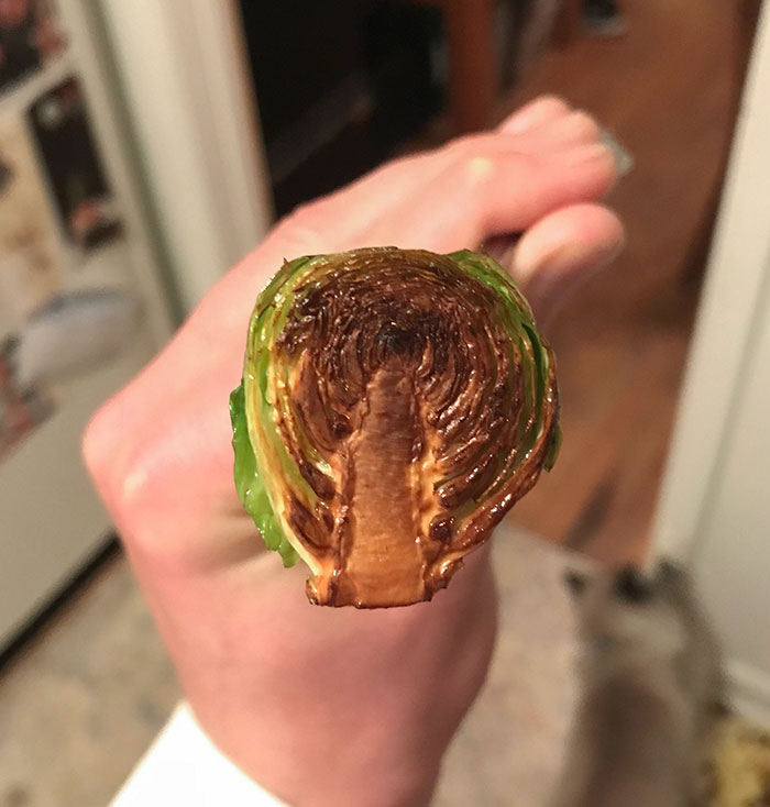 Pan Fried Brussel Sprout Looks Like A Tunnel